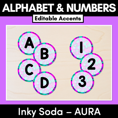 Resource preview 1 for EDITABLE ACCENTS - Alphabet & Numbers - Inky Soda AURA Collection