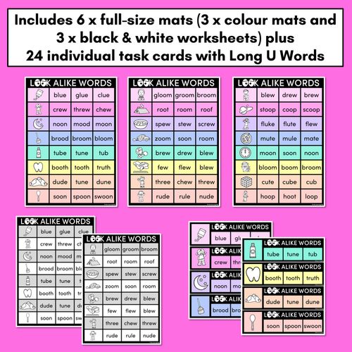 Resource preview 4 for LOOKALIKE WORDS with LONG U Words - LONG VOWEL U Words - Task Cards & Printables