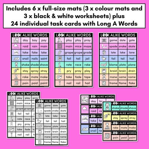 Resource preview 4 for LOOKALIKE WORDS with LONG A Words - LONG VOWEL A Words - Task Cards & Printables