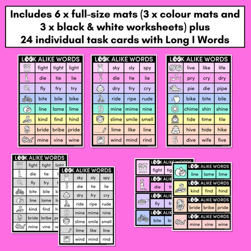 Resource preview 4 for LOOKALIKE WORDS with LONG I Words - LONG VOWEL I Words - Task Cards & Printables