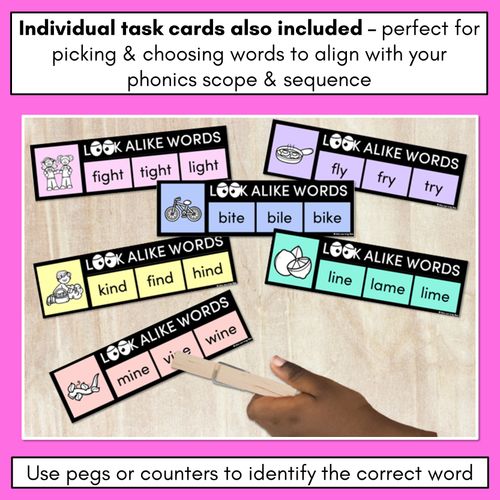 Resource preview 3 for LOOKALIKE WORDS with LONG I Words - LONG VOWEL I Words - Task Cards & Printables