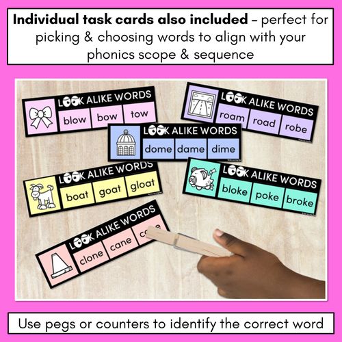 Resource preview 3 for LOOKALIKE WORDS with LONG O Words - LONG VOWEL O Words - Task Cards & Printables