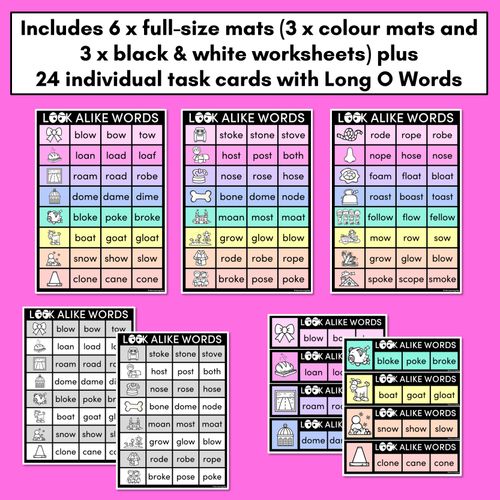 Resource preview 4 for LOOKALIKE WORDS with LONG O Words - LONG VOWEL O Words - Task Cards & Printables