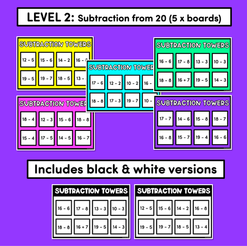 Resource preview 4 for Tower Subtraction - Subtraction from 10 or 20