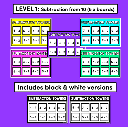 Resource preview 3 for Tower Subtraction - Subtraction from 10 or 20