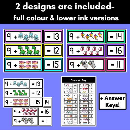 Resource preview 3 for Counting On Addition Task Cards for Kindergarten & Grade 1 - Addition to 20