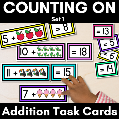 Resource preview 1 for Counting On Addition Task Cards for Kindergarten & Grade 1 - Addition to 20