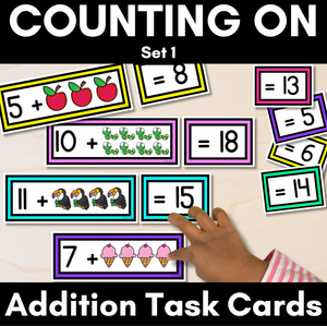 Counting On Addition Task Cards for Kindergarten & Grade 1 - Addition to 20