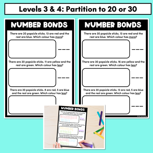 Resource preview 3 for Number Bond Worksheets with Popsicle Sticks - partitioning numbers to 5, 10, 20 or 30