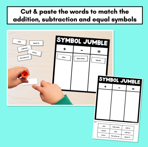 Resource preview 2 for Symbol Jumble Worksheet - Addition, Subtraction and Equal To