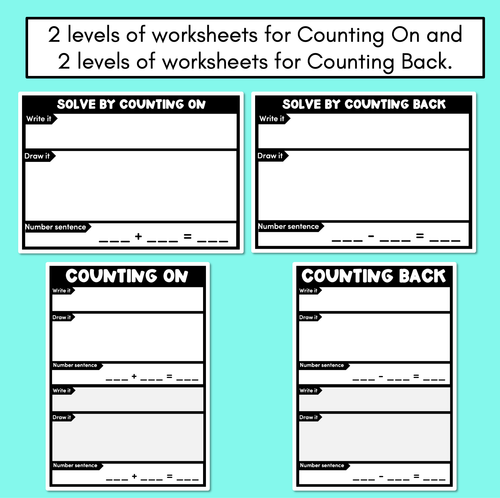 Resource preview 3 for Counting on & Back Word Problem Worksheets: Write it, Draw it, Number Sentence