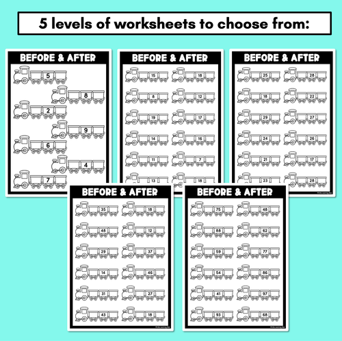 Resource preview 2 for Number Before & After Train Worksheets