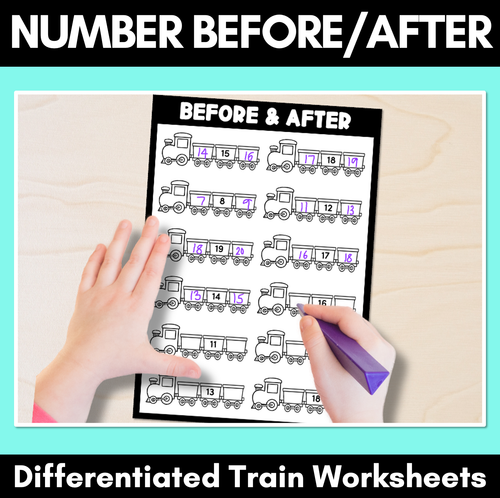 Resource preview 1 for Number Before & After Train Worksheets