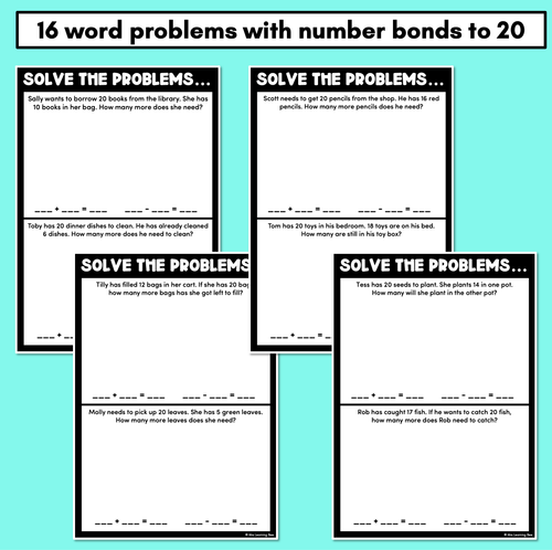 Resource preview 2 for Number Bonds to 10 or 20 - Word Problems for Addition & Subtraction - Worksheets