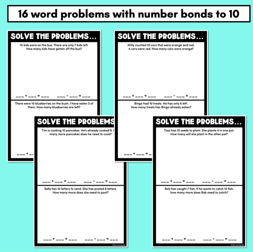 Resource preview 3 for Number Bonds to 10 or 20 - Word Problems for Addition & Subtraction - Worksheets