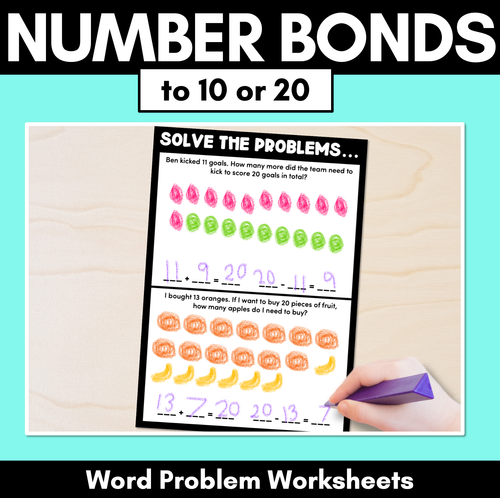 Resource preview 1 for Number Bonds to 10 or 20 - Word Problems for Addition & Subtraction - Worksheets