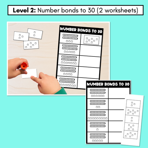 Resource preview 3 for Number Bonds to 20 or 30 - Cut & Paste with MAB Blocks