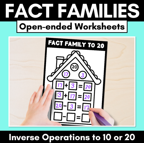 Resource preview 1 for Fact Family Open-Ended Worksheets - Inverse Operations to 10 or 20