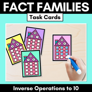 Fact Family Task Cards to 10 - Inverse Operations for Addition & Subtraction