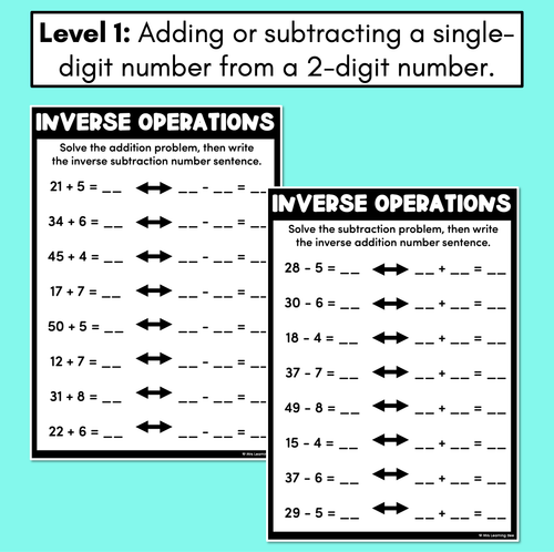 Resource preview 2 for Inverse Operations Differentiated Worksheets - Addition & Subtraction