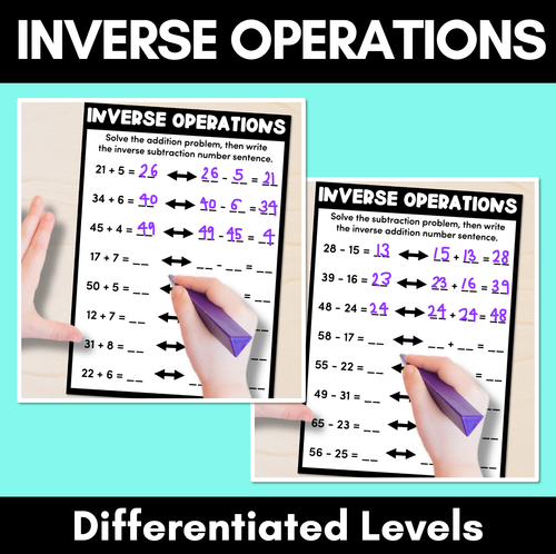 Resource preview 1 for Inverse Operations Differentiated Worksheets - Addition & Subtraction