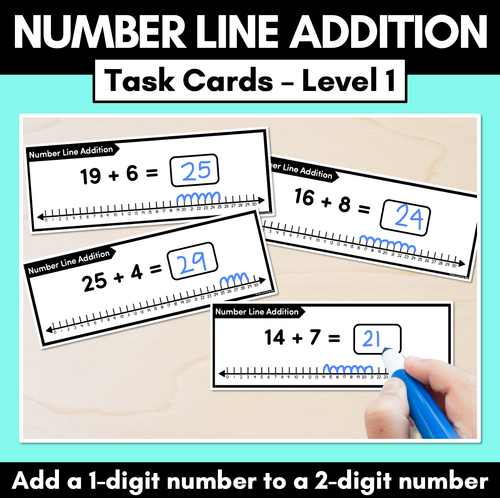 Resource preview 1 for Number Line Addition Task Cards Level 1: 1-Digit & 2-Digit Addition