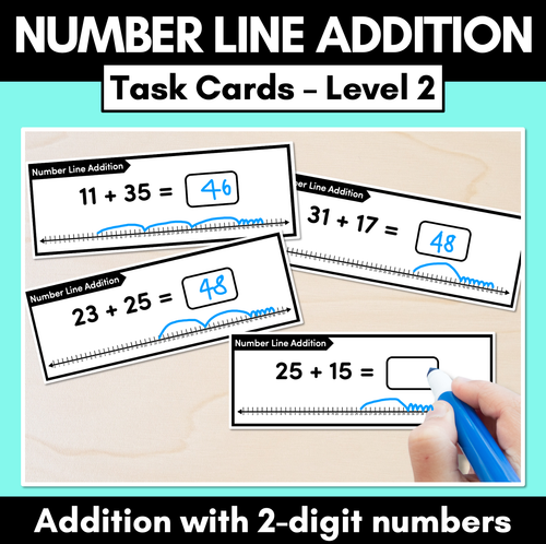 Resource preview 1 for Number Line Addition Task Cards Level 2: 2-Digit Addition