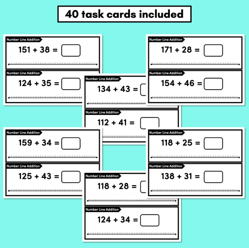 Resource preview 2 for Number Line Addition Task Cards Level 3: Adding 2-digit numbers to 3-digit numbers