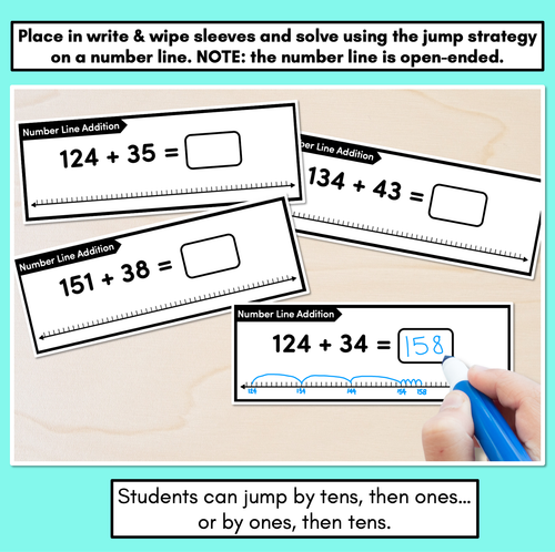 Resource preview 4 for Number Line Addition Task Cards Level 3: Adding 2-digit numbers to 3-digit numbers