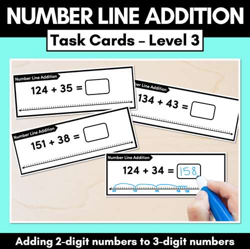 Resource preview 1 for Number Line Addition Task Cards Level 3: Adding 2-digit numbers to 3-digit numbers