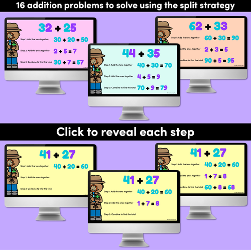 Resource preview 2 for Split Strategy Addition Digital Slides for 2-Digit Numbers - Explicit Teaching