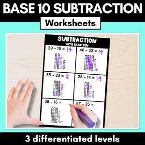 Base 10 Subtraction Worksheets