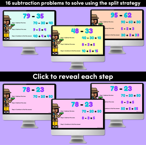 Resource preview 2 for Split Strategy Subtraction Digital Slides for 2-Digit Numbers - Explicit Teaching