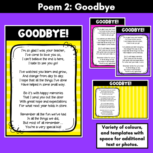 Resource preview 3 for End of Year Farewell Poem Templates