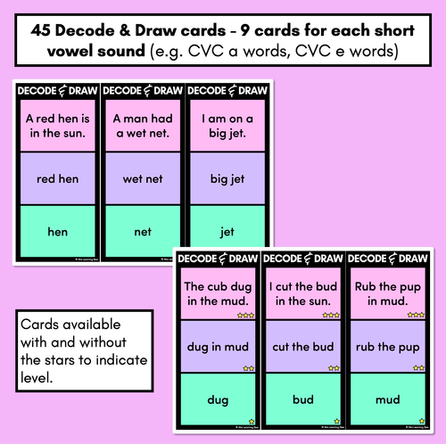 Resource preview 3 for DECODE & DRAW - CVC Words - Decodable Drawing Phonics Task Cards