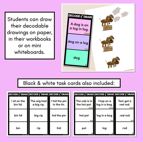 Resource preview 4 for DECODE & DRAW - CVC Words - Decodable Drawing Phonics Task Cards