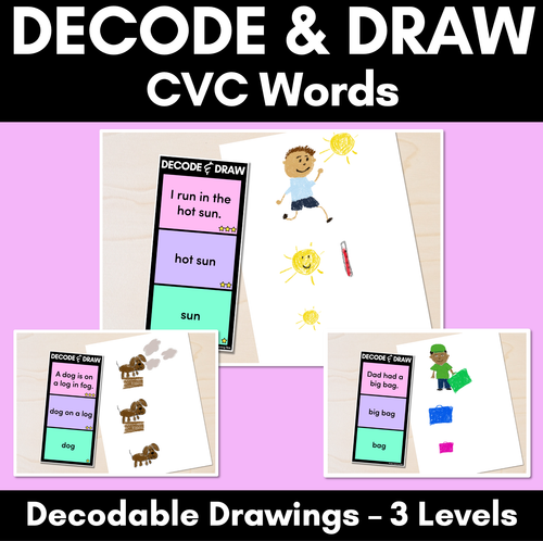 Resource preview 1 for DECODE & DRAW - CVC Words - Decodable Drawing Phonics Task Cards