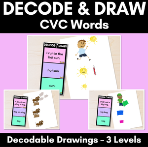 DECODE & DRAW - CVC Words - Decodable Drawing Phonics Task Cards