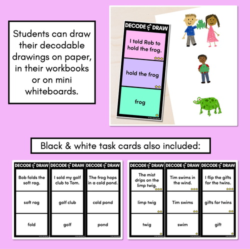 Resource preview 4 for DECODE & DRAW - CVCC & CCVC Words - Decodable Drawing Phonics Task Cards