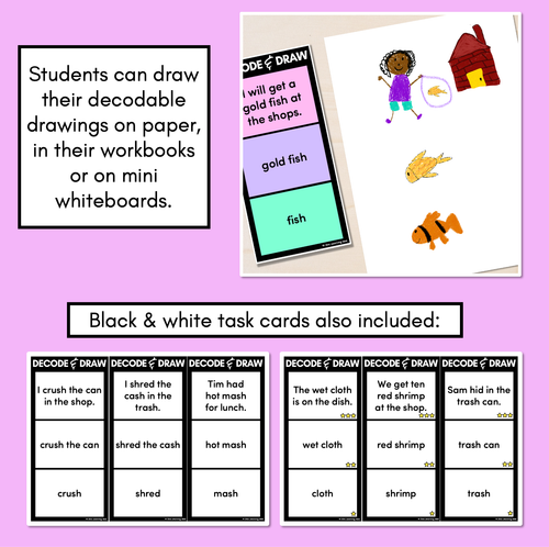 Resource preview 4 for DECODE & DRAW - Consonant Digraphs CH SH TH WH - Decodable Drawing Phonics Task Cards