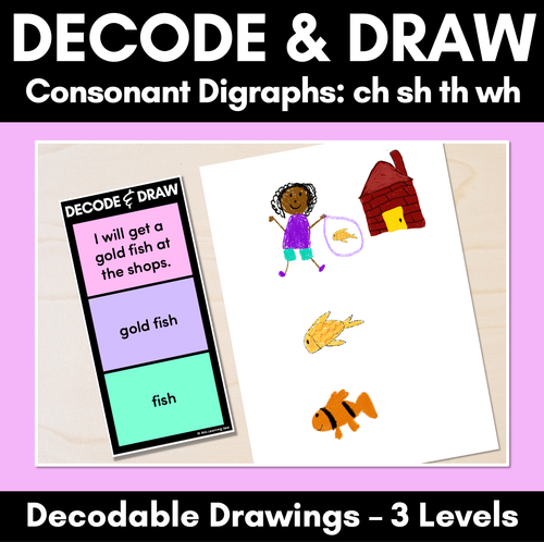 Resource preview 1 for DECODE & DRAW - Consonant Digraphs CH SH TH WH - Decodable Drawing Phonics Task Cards