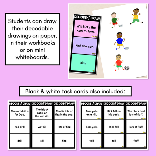 Resource preview 4 for DECODE & DRAW - Consonant Digraphs LL SS FF ZZ CK - Decodable Drawing Phonics Task Cards