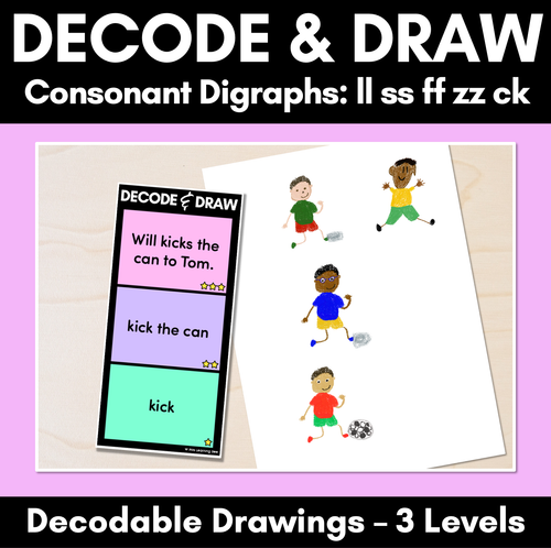 Resource preview 1 for DECODE & DRAW - Consonant Digraphs LL SS FF ZZ CK - Decodable Drawing Phonics Task Cards