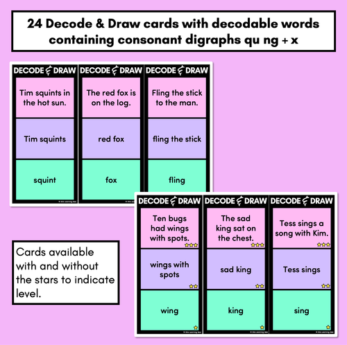 Resource preview 3 for DECODE & DRAW - Consonant Digraphs QU NG + X - Decodable Drawing Phonics Task Cards