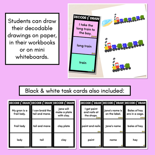 Resource preview 4 for DECODE & DRAW - LONG VOWEL A - Decodable Drawing Phonics Task Cards