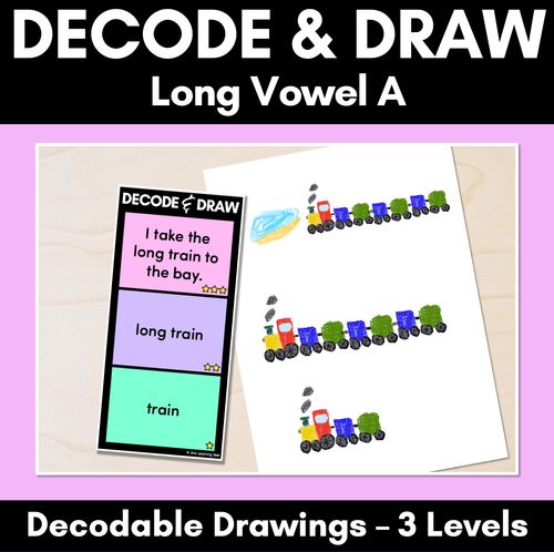 Resource preview 1 for DECODE & DRAW - LONG VOWEL A - Decodable Drawing Phonics Task Cards