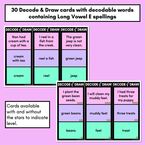 Resource preview 3 for DECODE & DRAW - LONG VOWEL E - Decodable Drawing Phonics Task Cards