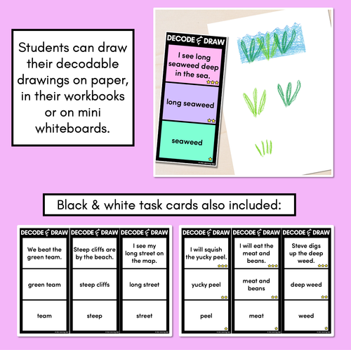 Resource preview 4 for DECODE & DRAW - LONG VOWEL E - Decodable Drawing Phonics Task Cards