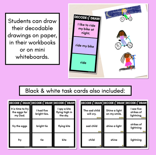 Resource preview 4 for DECODE & DRAW - LONG VOWEL I - Decodable Drawing Phonics Task Cards