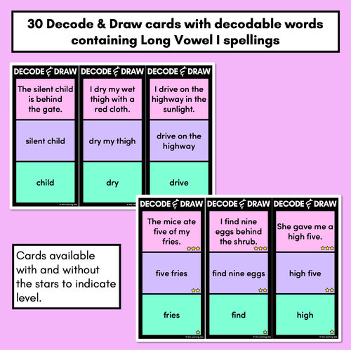 Resource preview 3 for DECODE & DRAW - LONG VOWEL I - Decodable Drawing Phonics Task Cards